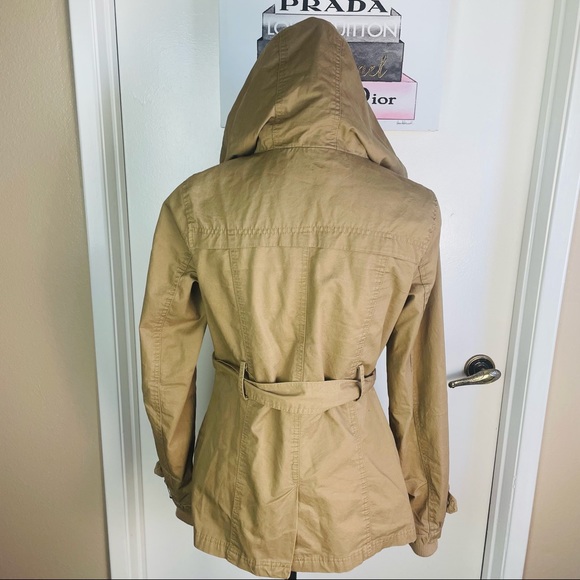Miss London Black Label Utility Jacket Beige Women Medium Full Zip Hoodie Trench - Picture 11 of 13